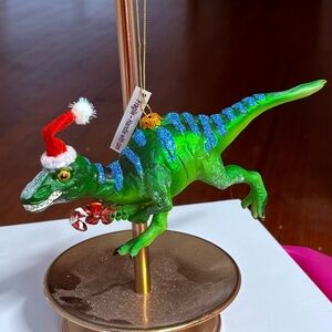 2023 Robert Stanley T- Rex Green Dinosaur Blown Glass Christmas Ornament